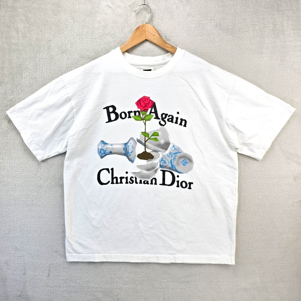 Chinatown Market Secret Club Born Again Christian Dior Shirt Mens XL White *FLAW